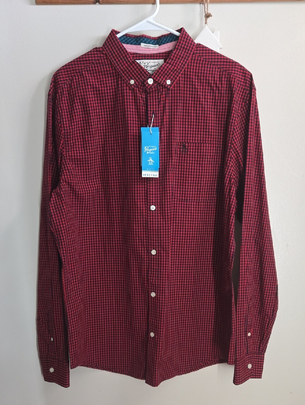 Original Penguin Men's Red Check Button-Down Shirt